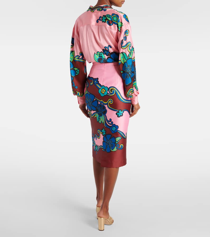 Alémais Floral puff-sleeve silk satin shirt