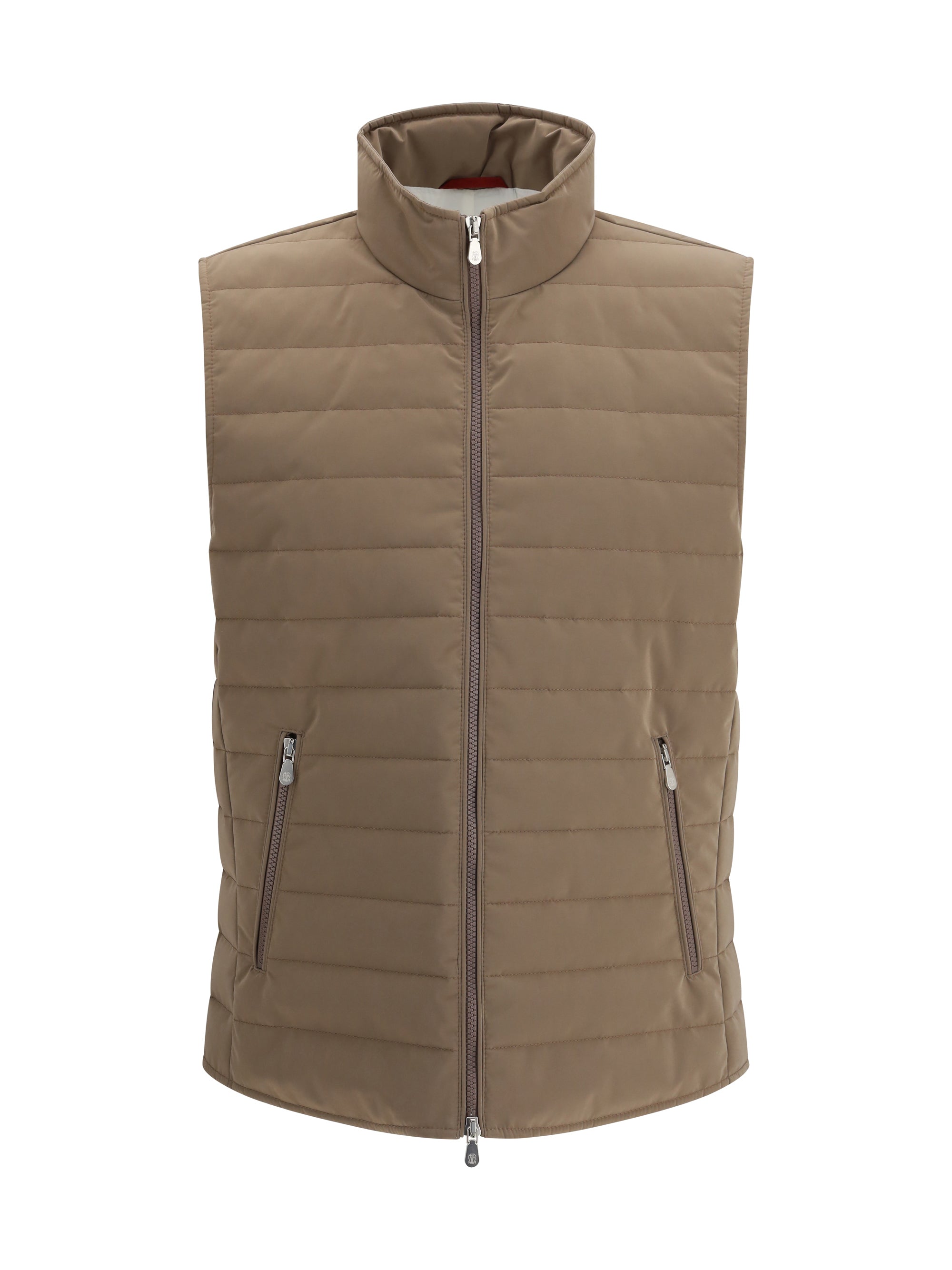 Quilted Down Vest — Beige