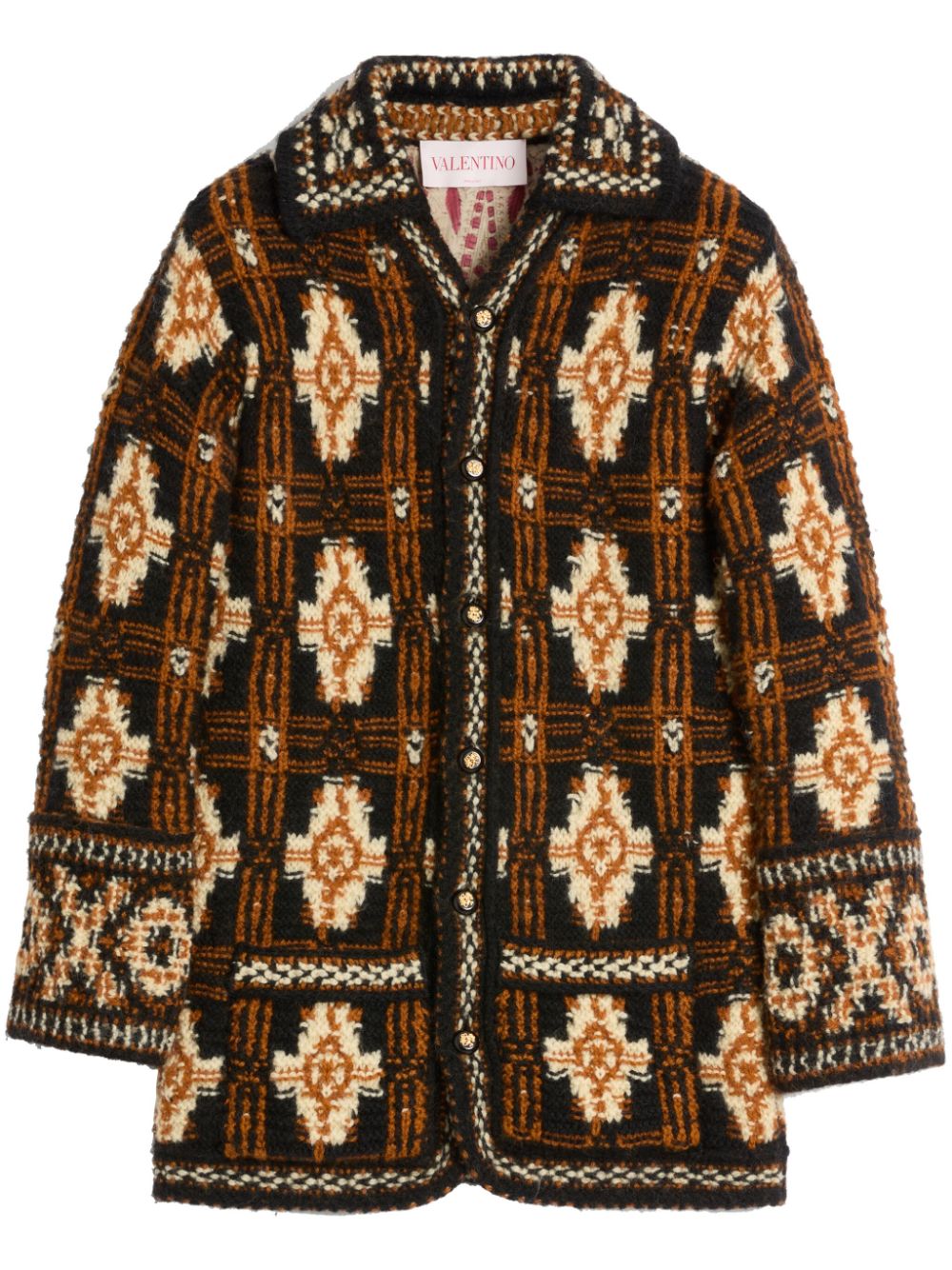 Geometric-pattern wool cardigan - Black