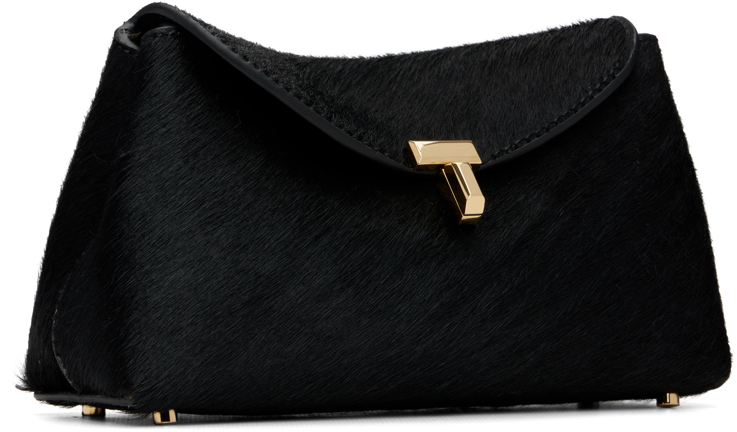 Black Mini T-Lock Pony Hair Clutch