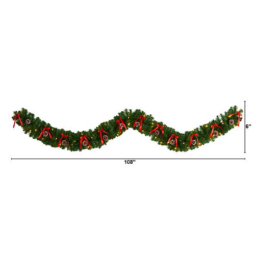 9 ft. Bow and Pinecone Artificial Christmas Garland with 35 Clear LED Lights