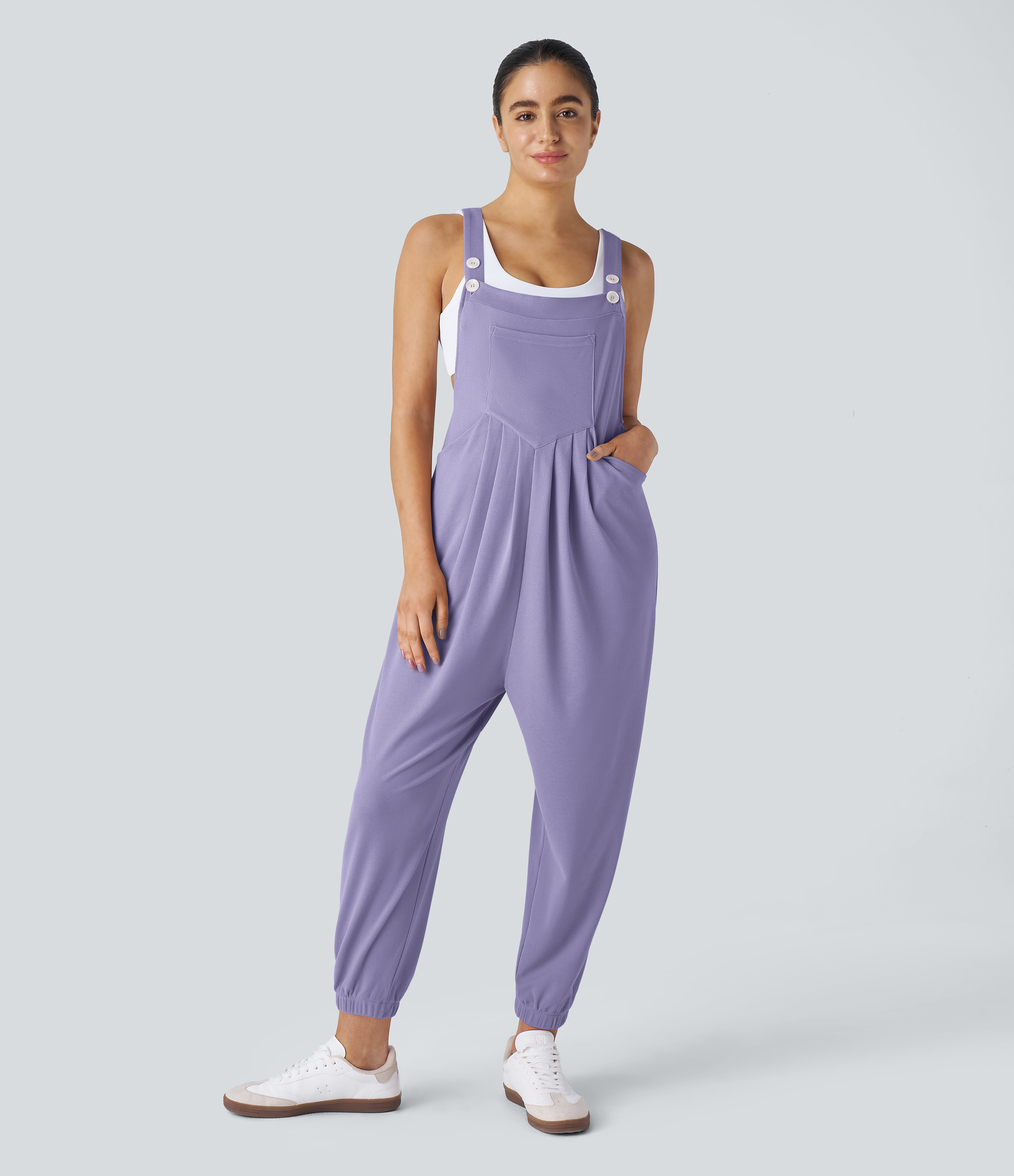 Pockets Waffle Casual Jogger Overalls  - Mellow Purple
