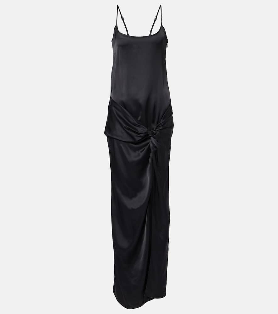 Gathered satin slip dress