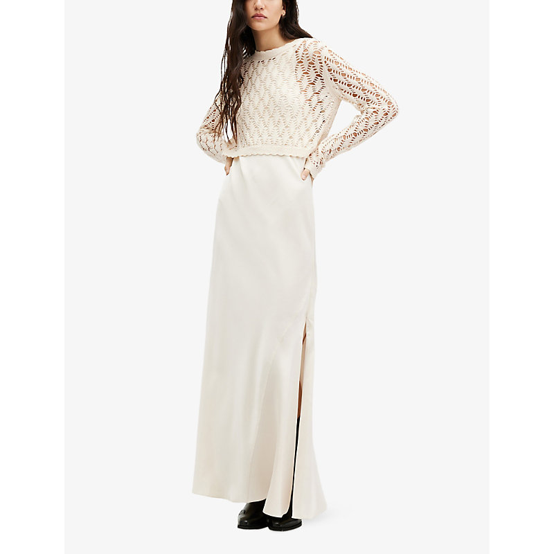 Womens Cream White Erin Two-in-one Crochet-jumper Organic-cotton Maxi Dress