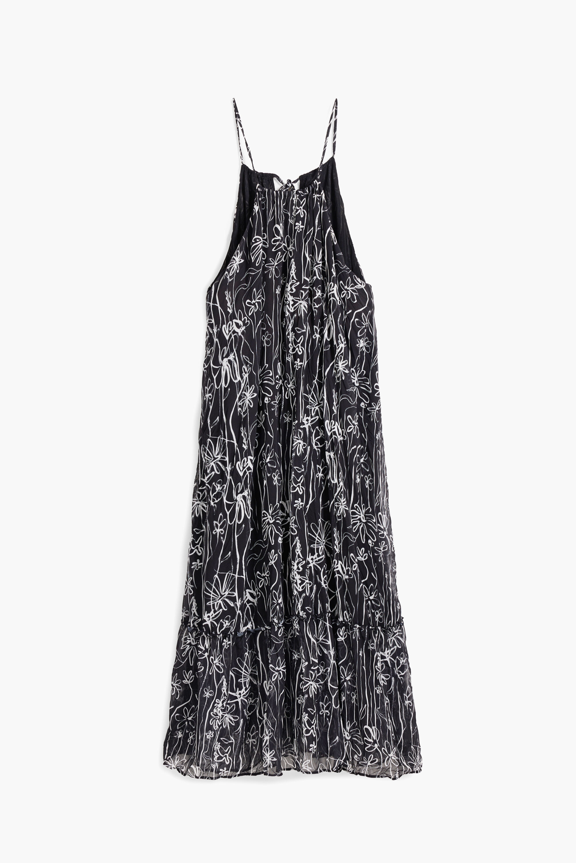 Halter dress with floral illustration