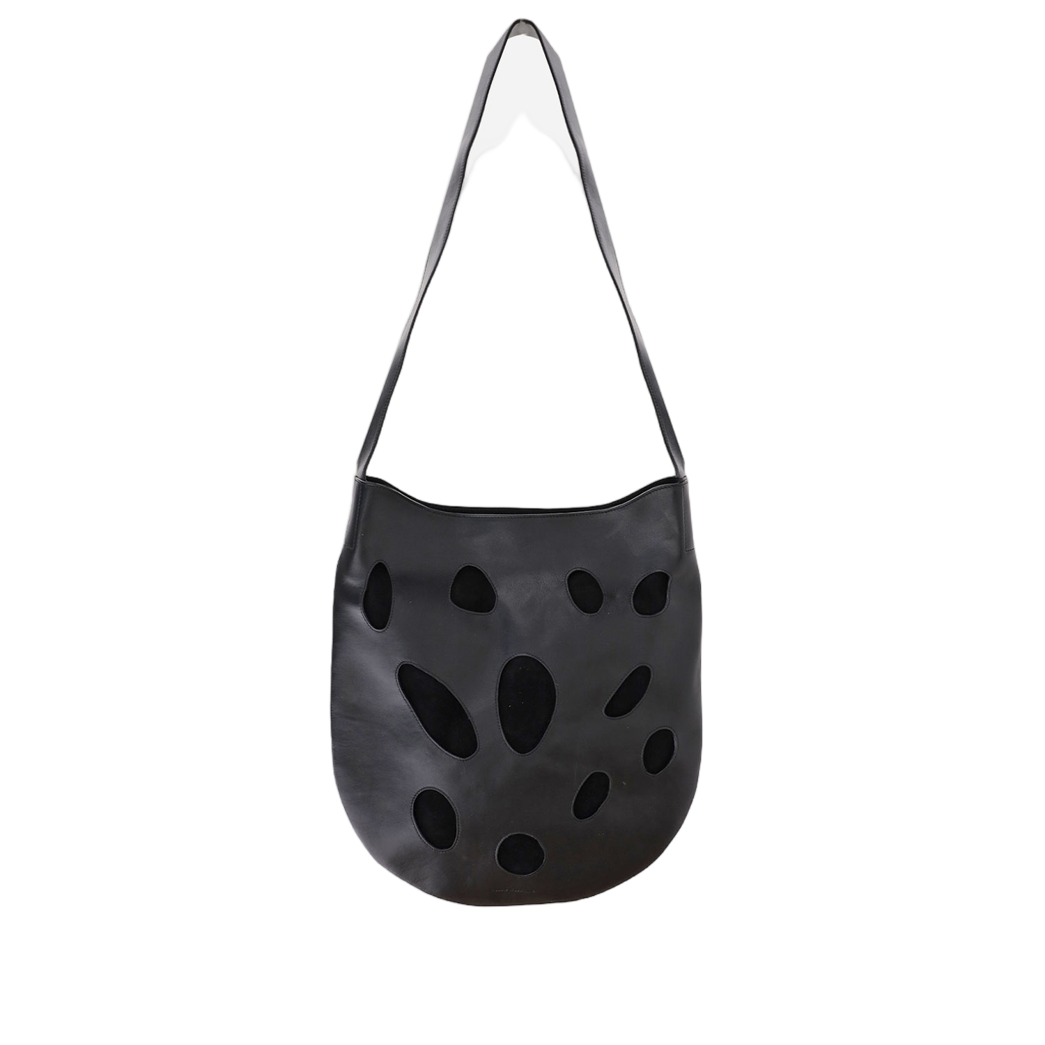 Leather Shoulder Bag With Suede Accents And Top Handle