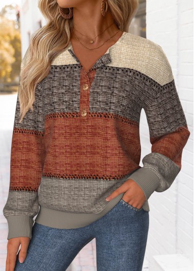 Modlily Multi Color Tummy Coverage Striped Long Sleeve Sweatshirt