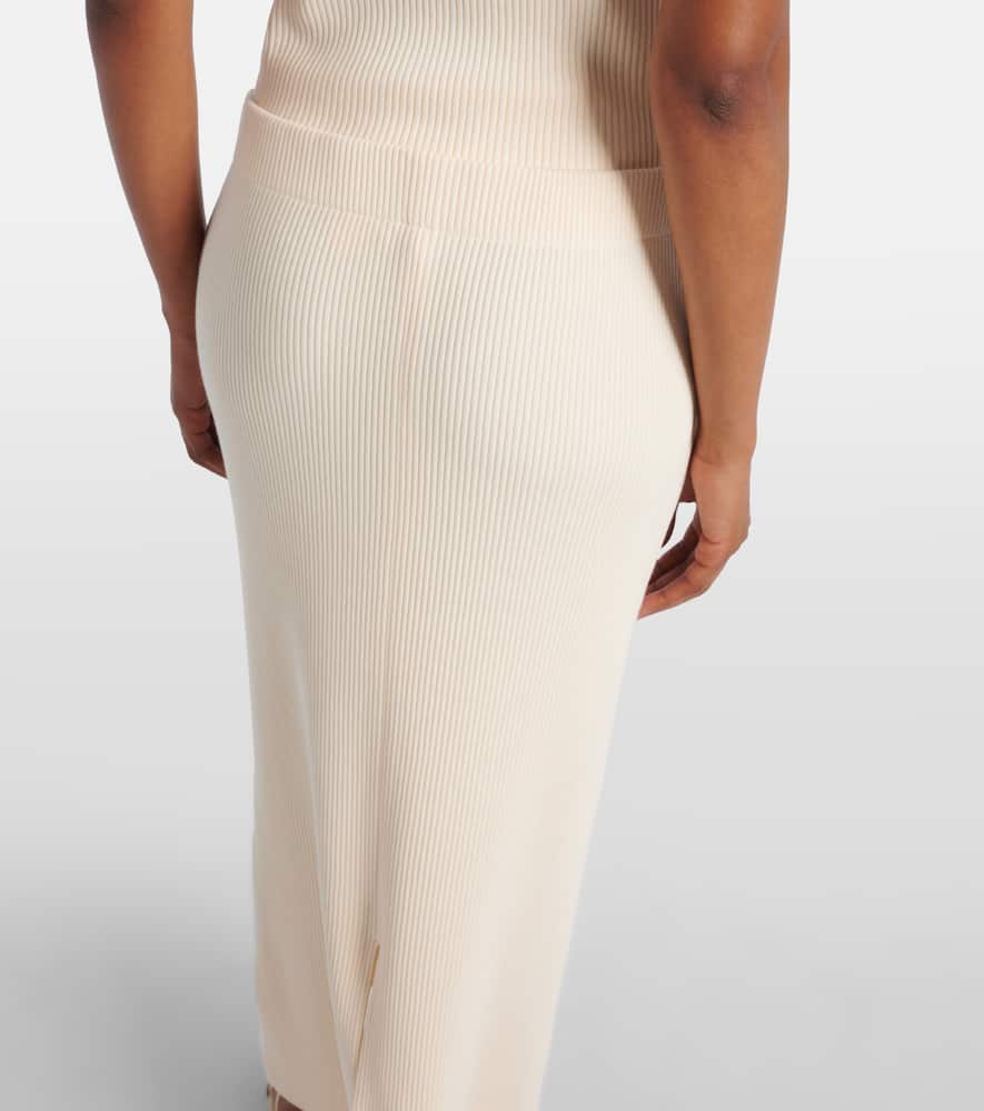 Ribbed-knit cotton-blend midi skirt