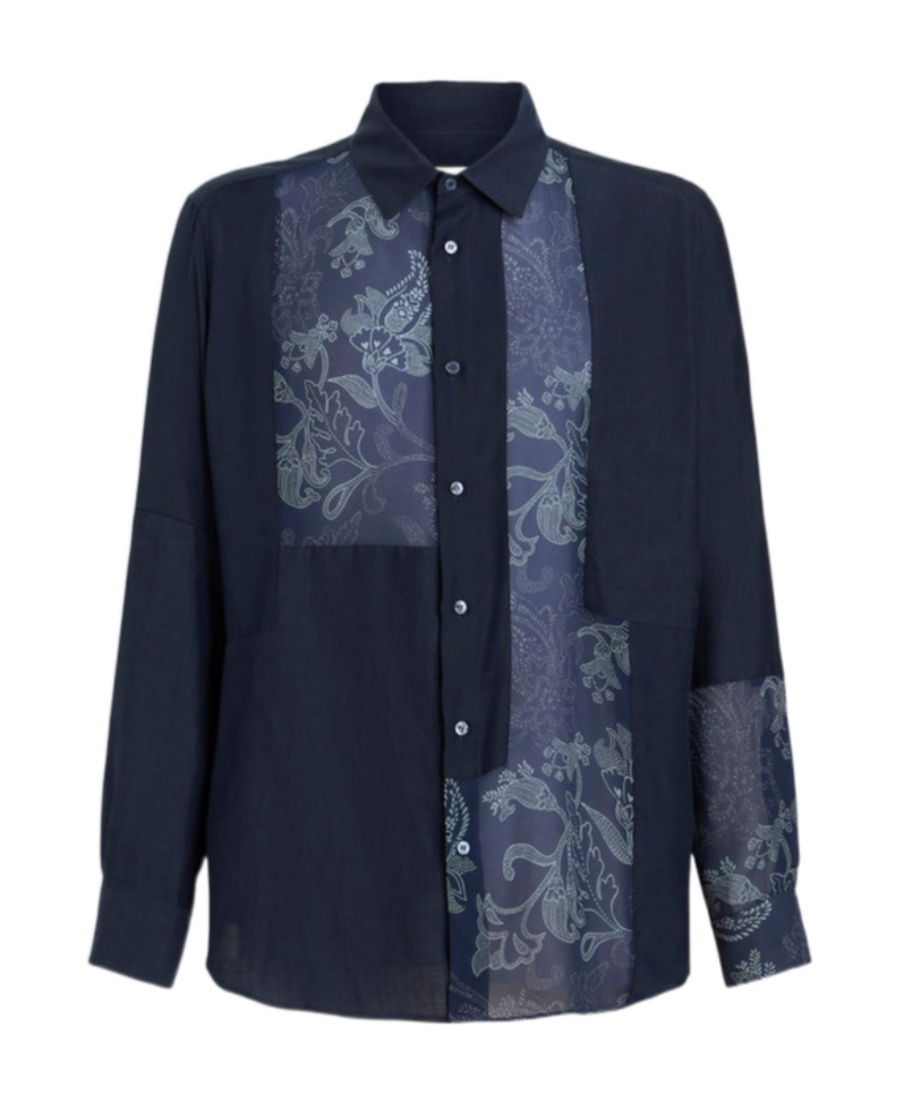 Floral-print panel detail shirt