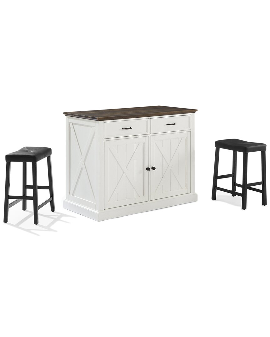 Furniture Clifton Kitchen Island W/Uph Saddle Stools- Kitchen Island & 2 Stools