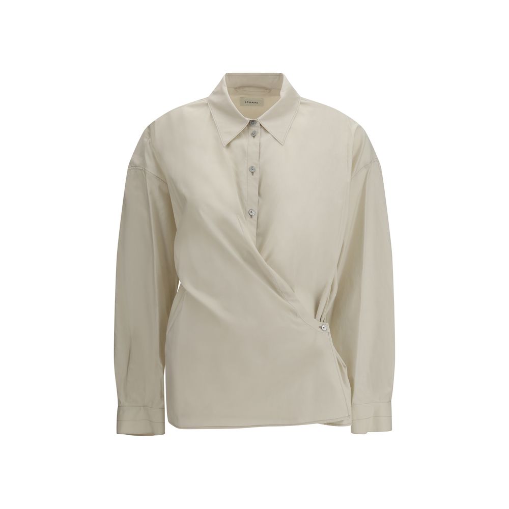 Cotton-Silk Blend Wrap Shirt — Beige