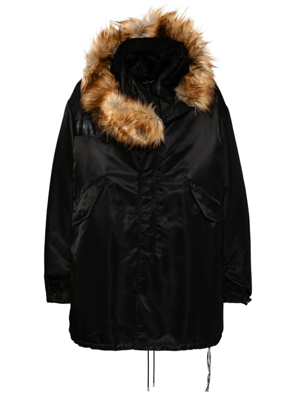 Logo print parka coat - Black