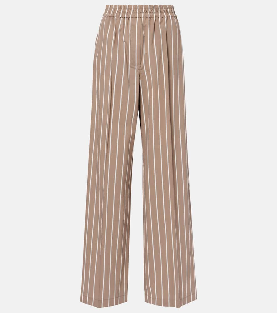 Striped cotton-leg wide-leg pants