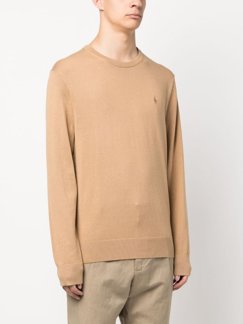Embroidered-logo cotton-cashmere blend jumper - Neutrals