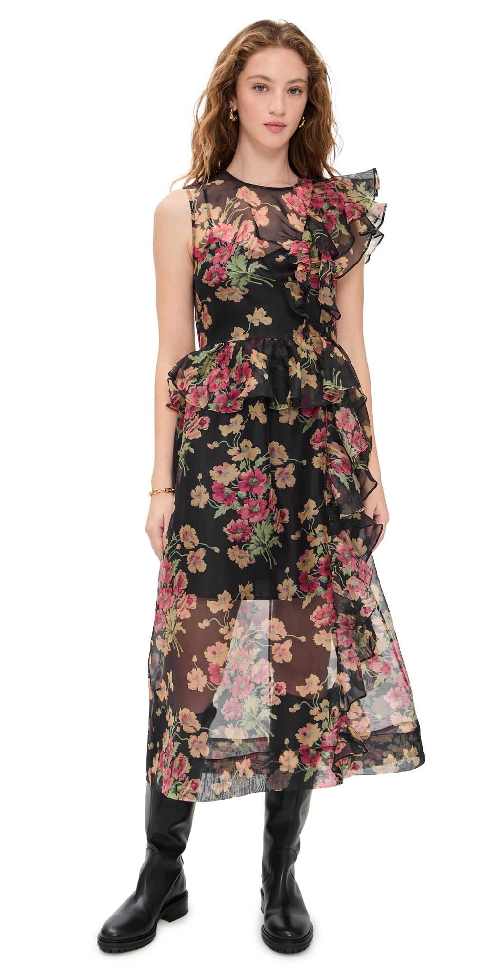 Cornelia Print Midi Silk Dress Black