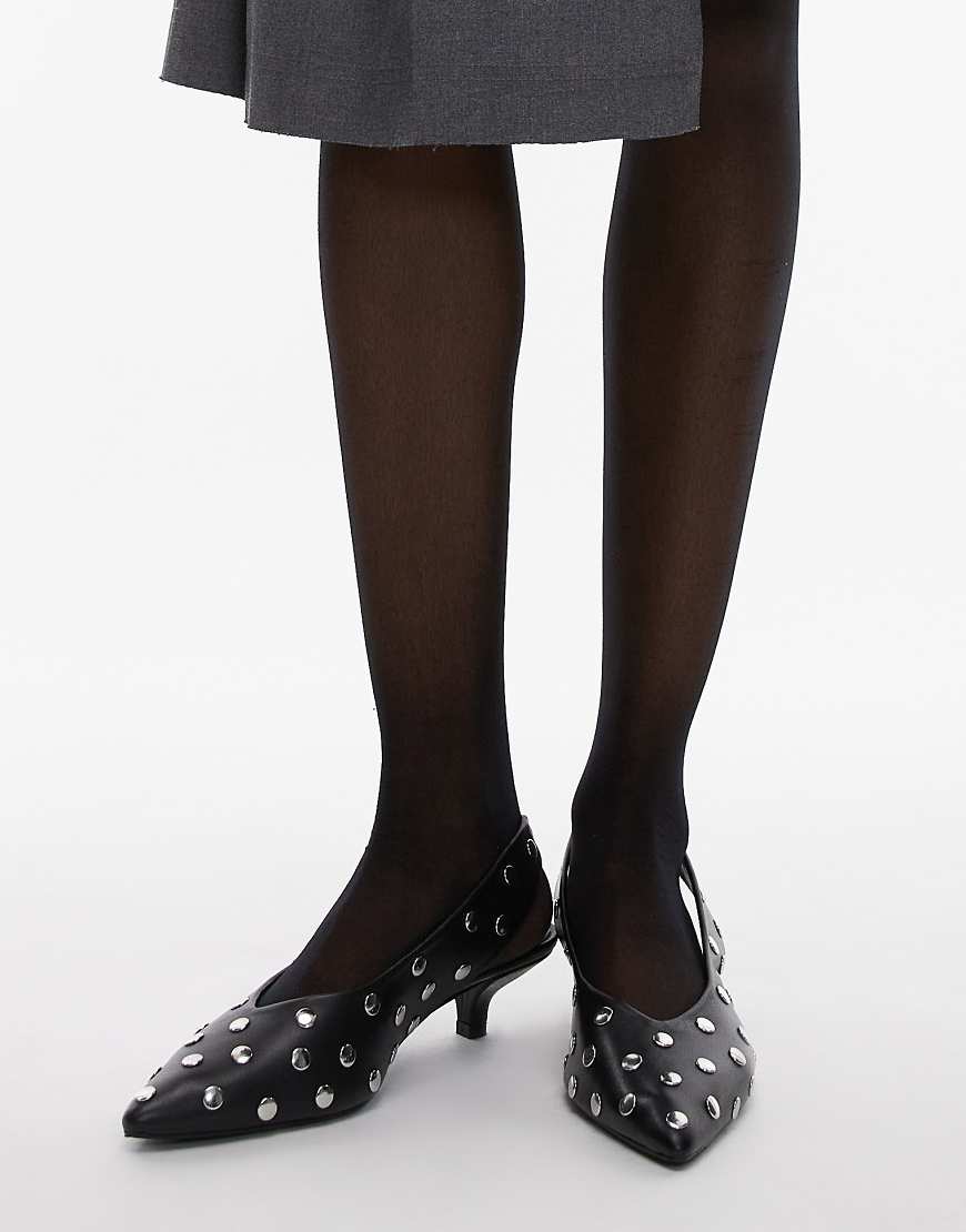 Pointed stud kitten heels in black