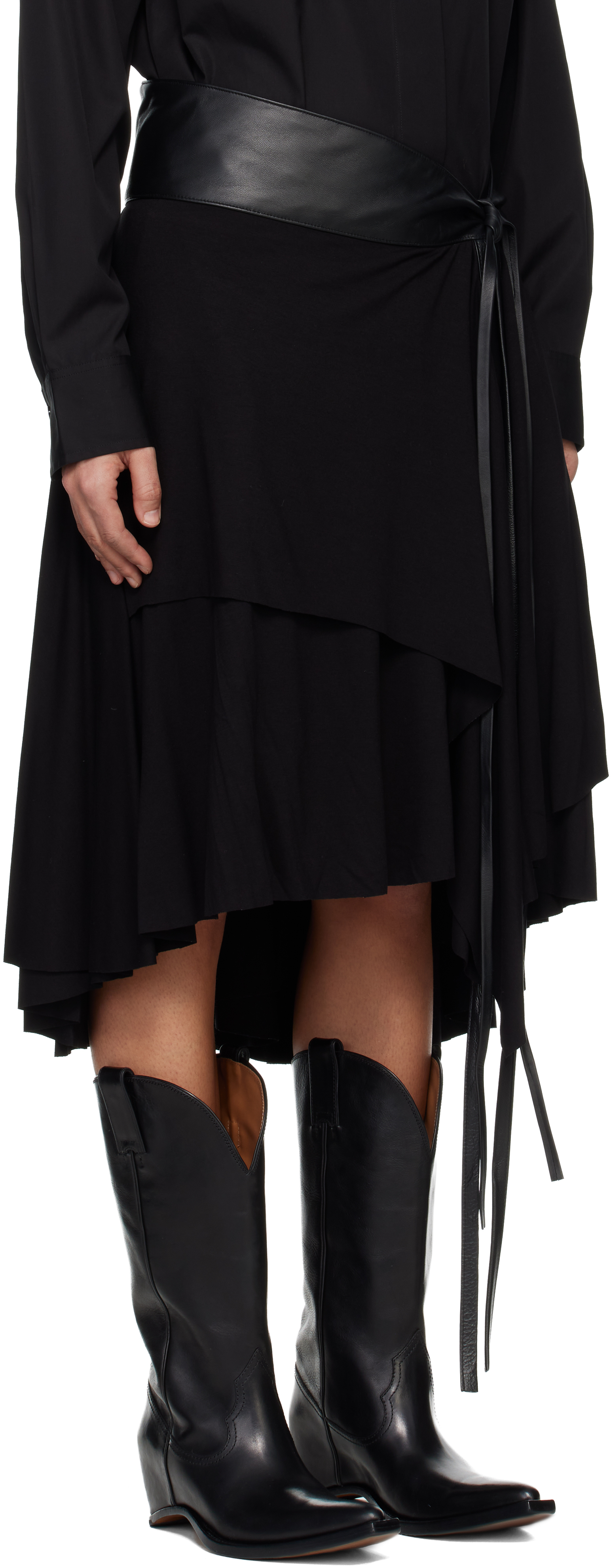 Black Jersey Wrap Midi Skirt