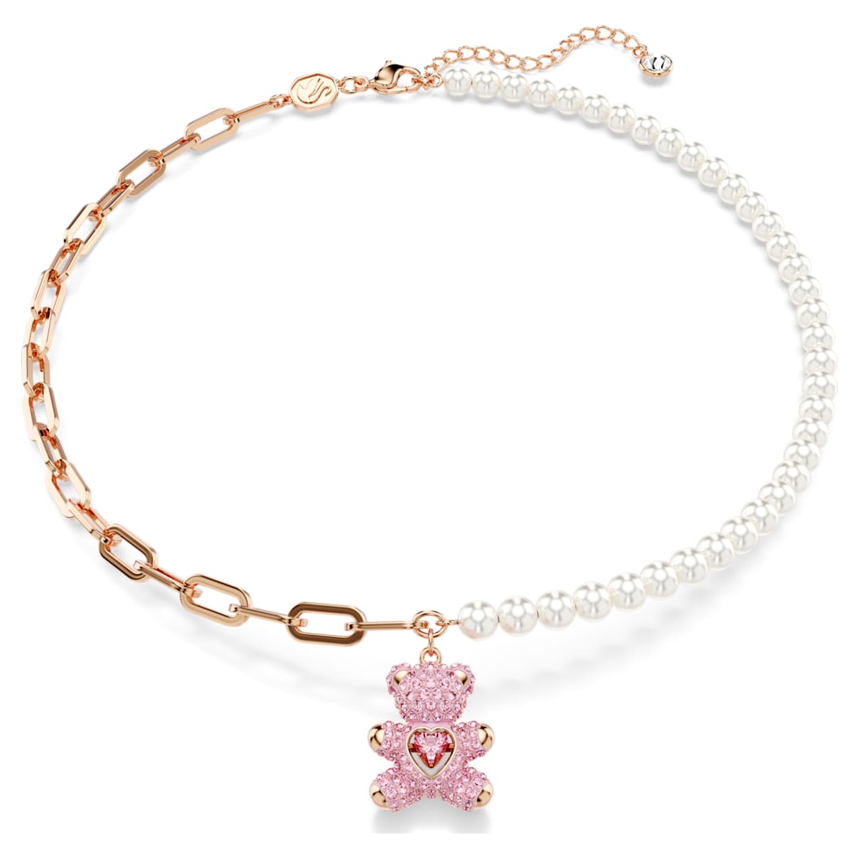 Teddy pendant, Crystal pearl, Bear, Pink, Rose gold-tone plated