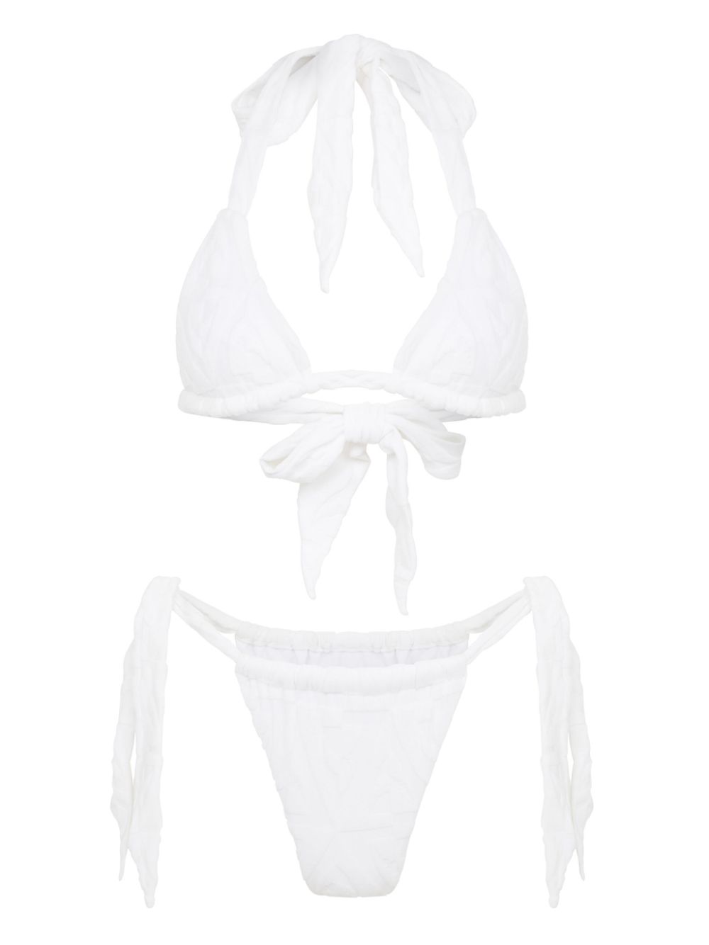 Towelling triangle bikini top - White