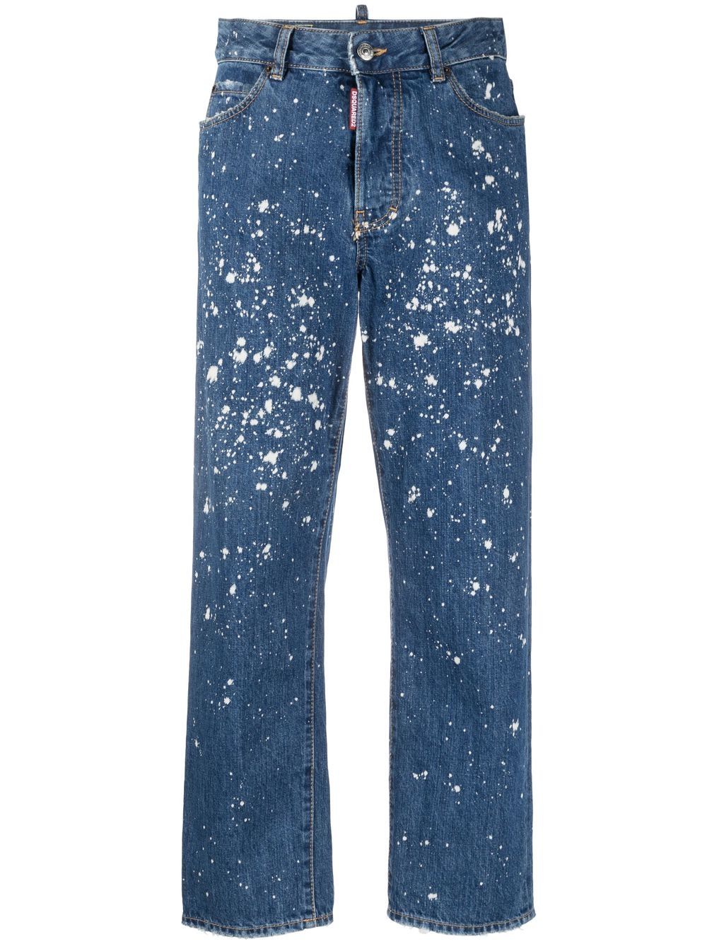 Paint-splatter cropped jeans - Blue