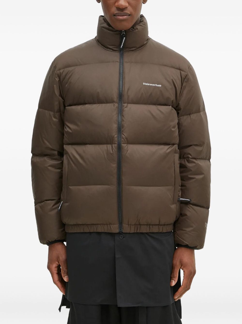 Logo-print padded jacket - Brown
