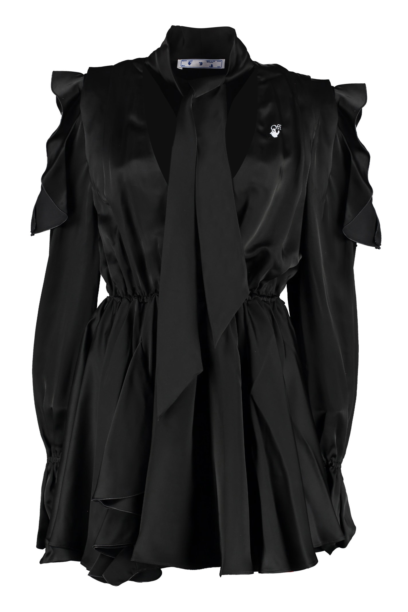 Ruffle-detail logo-print dress - Black