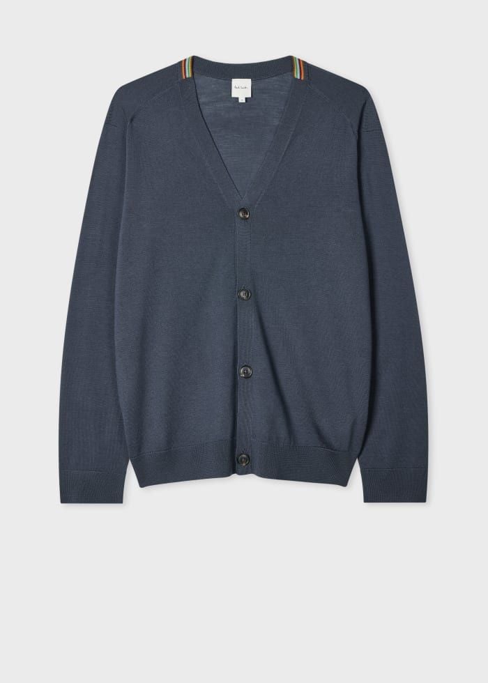 Grey Washable Wool 'Signature Stripe' Cardigan