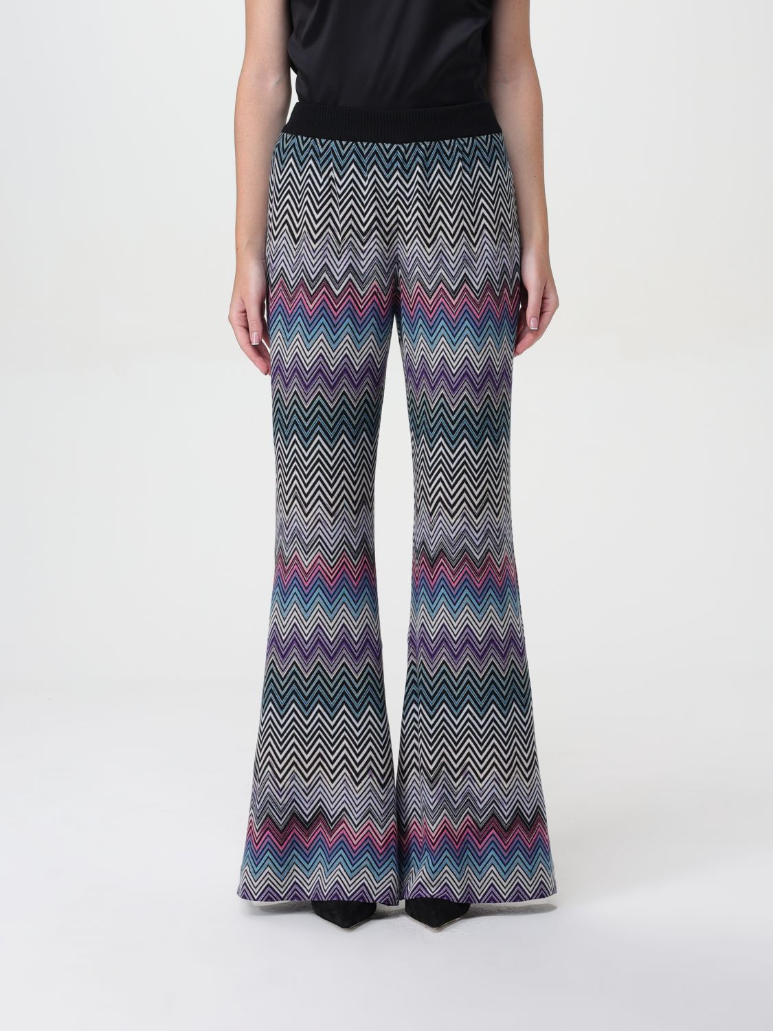 Zigzag woven wool flared trousers - Pink
