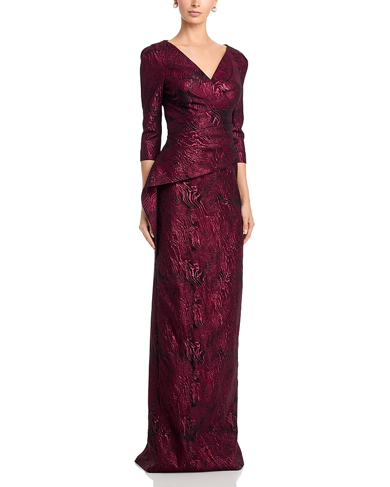 Metallic Jacquard Peplum Gown
