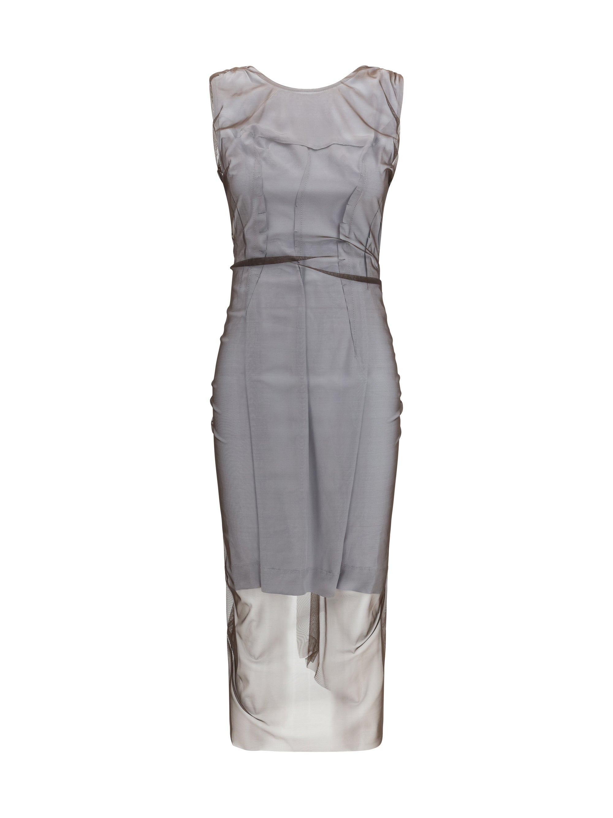 Semi-Sheer Panel Construction Dress — Gray
