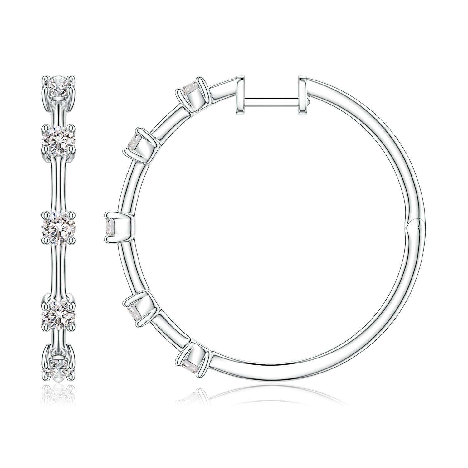 Angara 1.05 CTW Round Diamond Five-Stone Station Hoop Earrings in 18K White Gold
