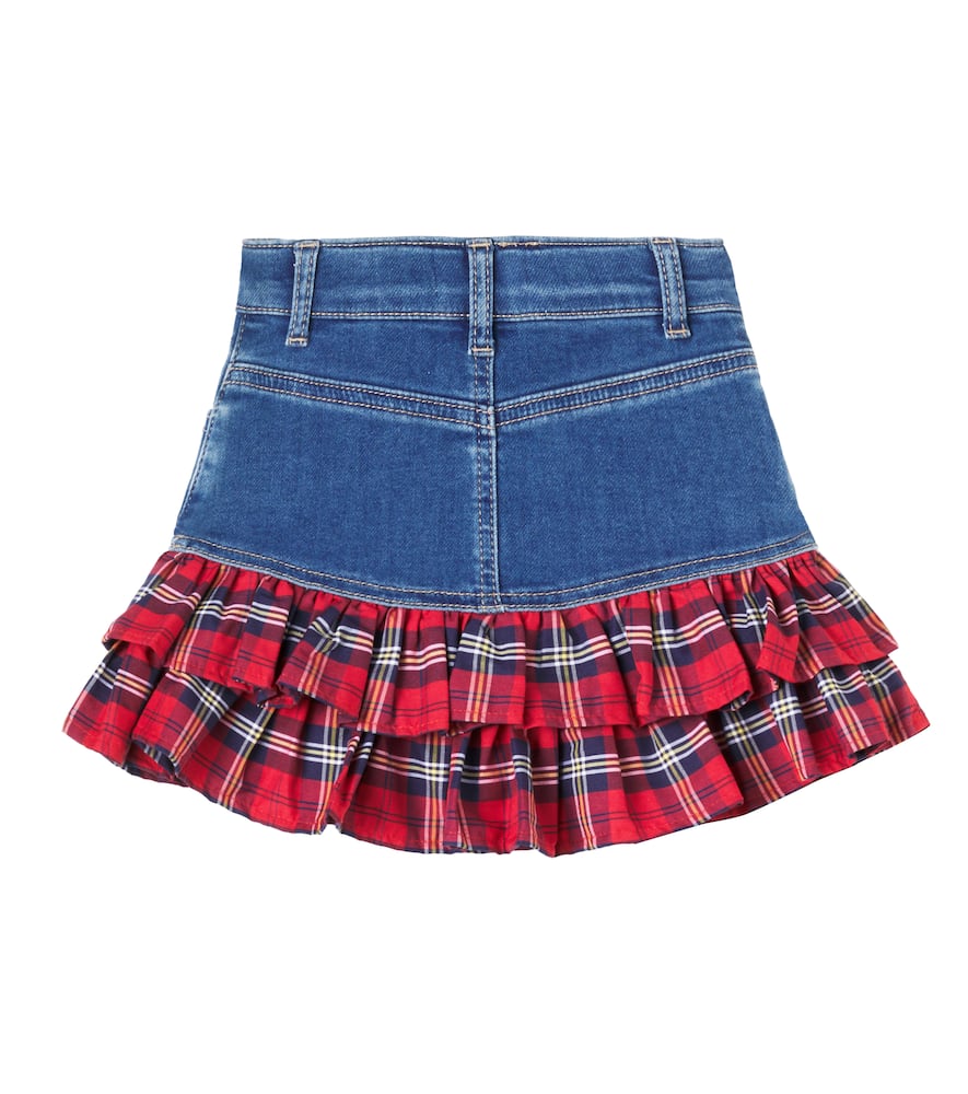 Tartan cotton-blend denim skirt