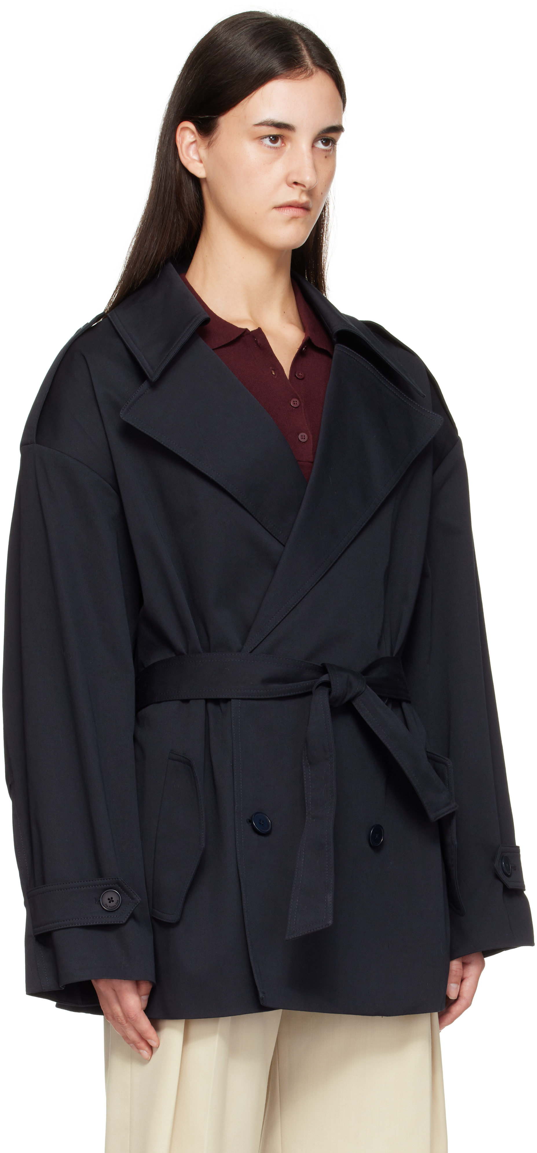 Navy Zurich Oversized Short Trench Coat