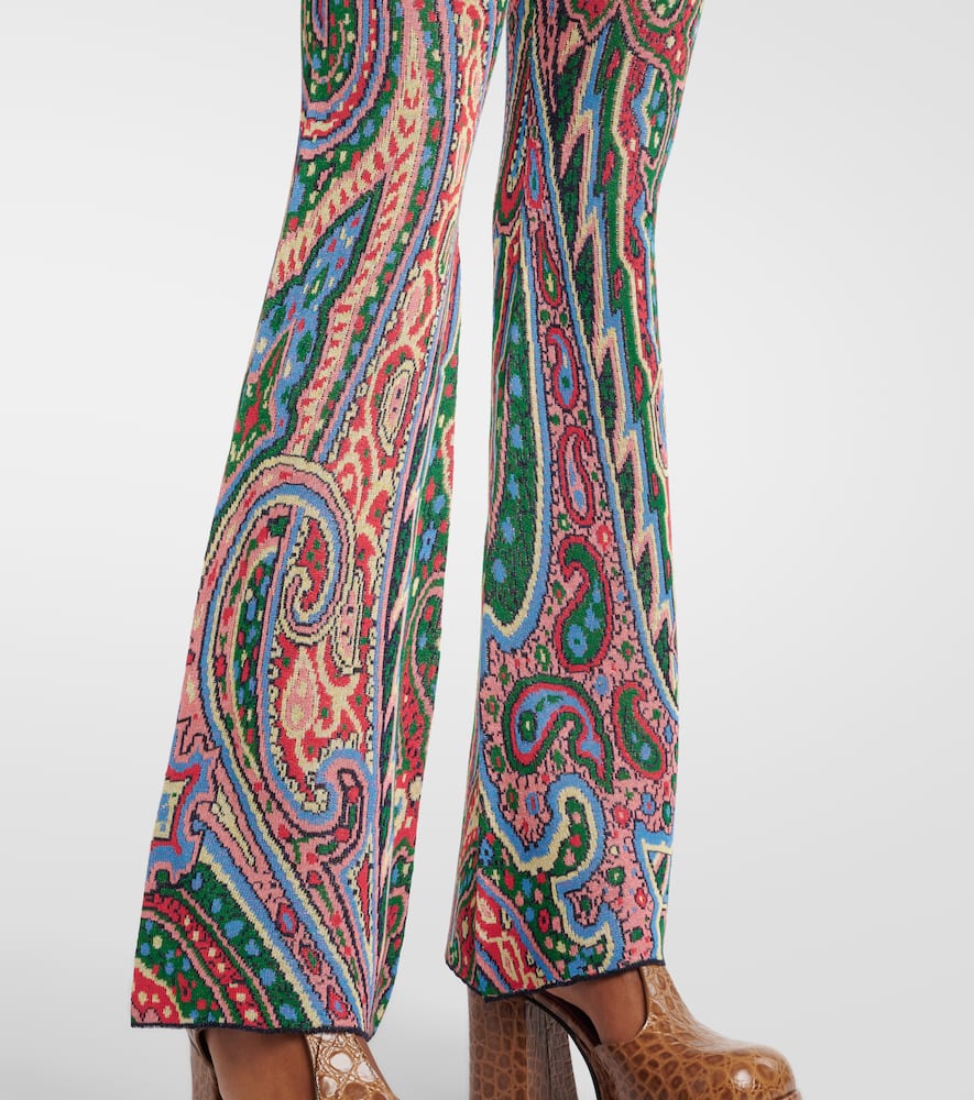 Knitted paisley jacquard flared pants