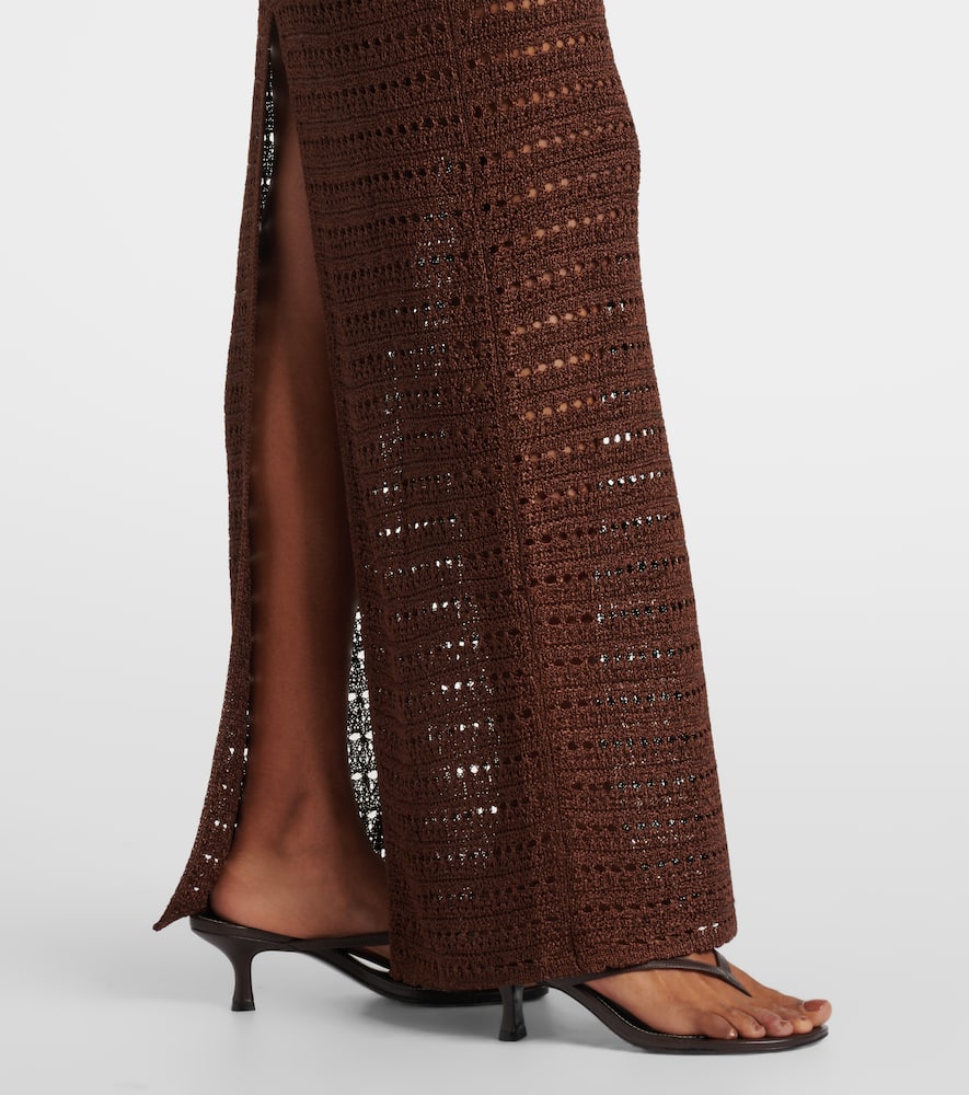 Floral-appliqué crochet maxi dress
