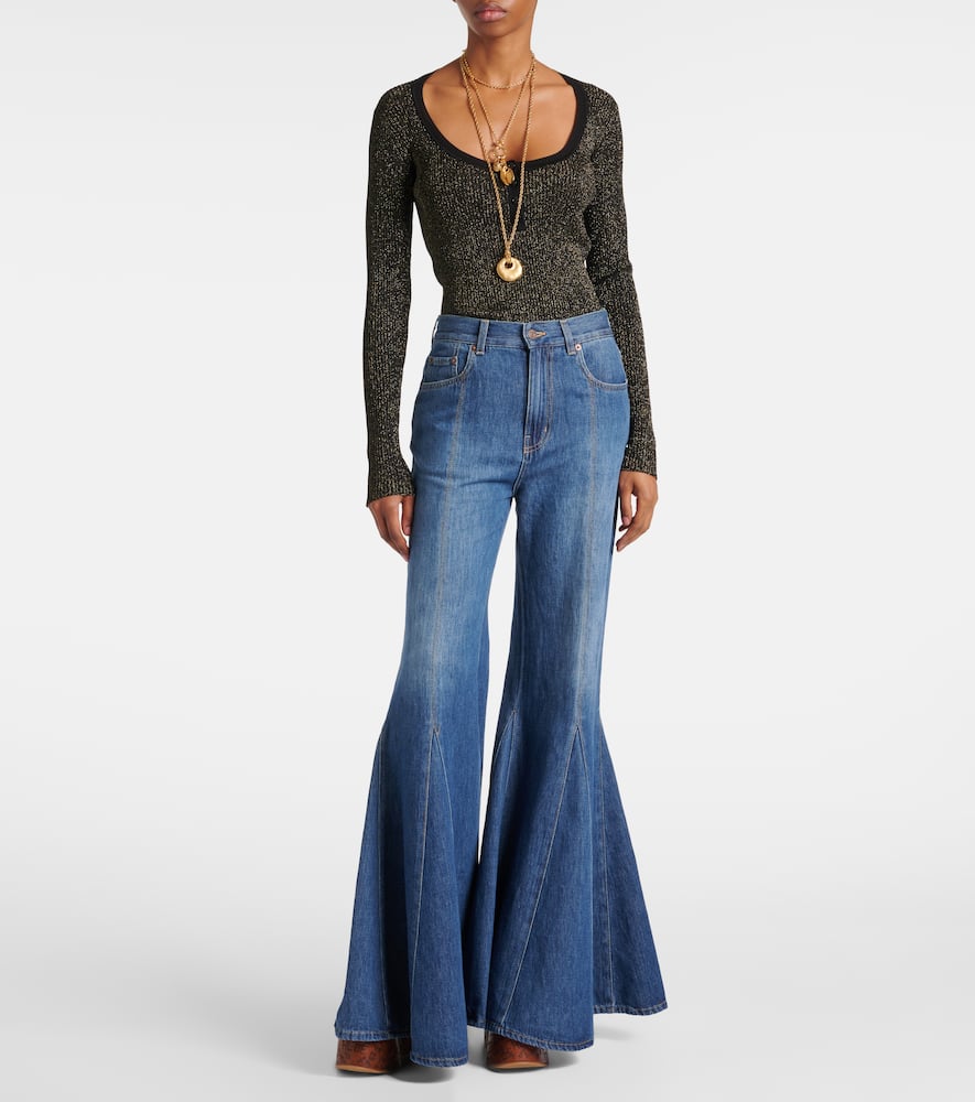 Chloé Ribbed-knit lurex Henley shirt