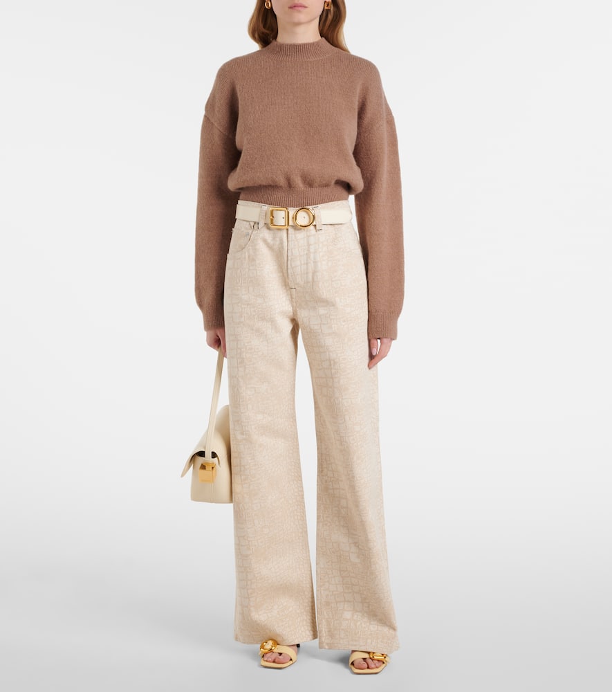 Croc-effect wide-leg jeans