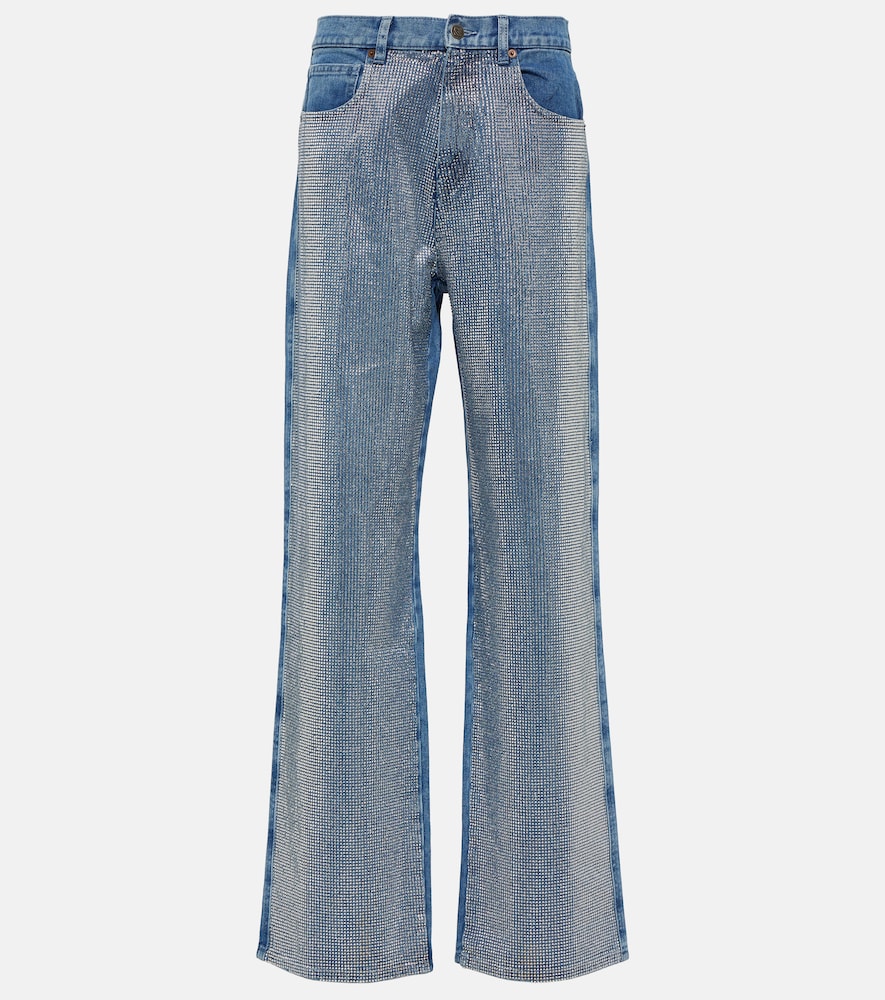 Embellished high-rise wide-leg jeans