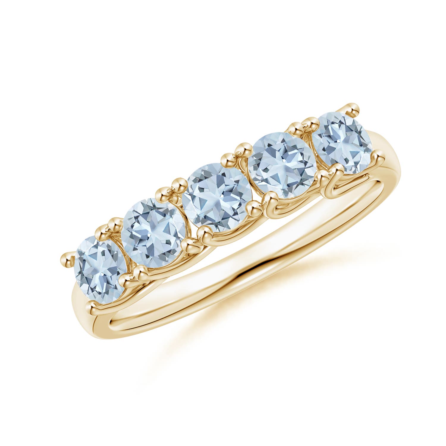 Angara 0.9 Carat Half Eternity Five Stone Aquamarine Wedding Ring in 18K Yellow Gold