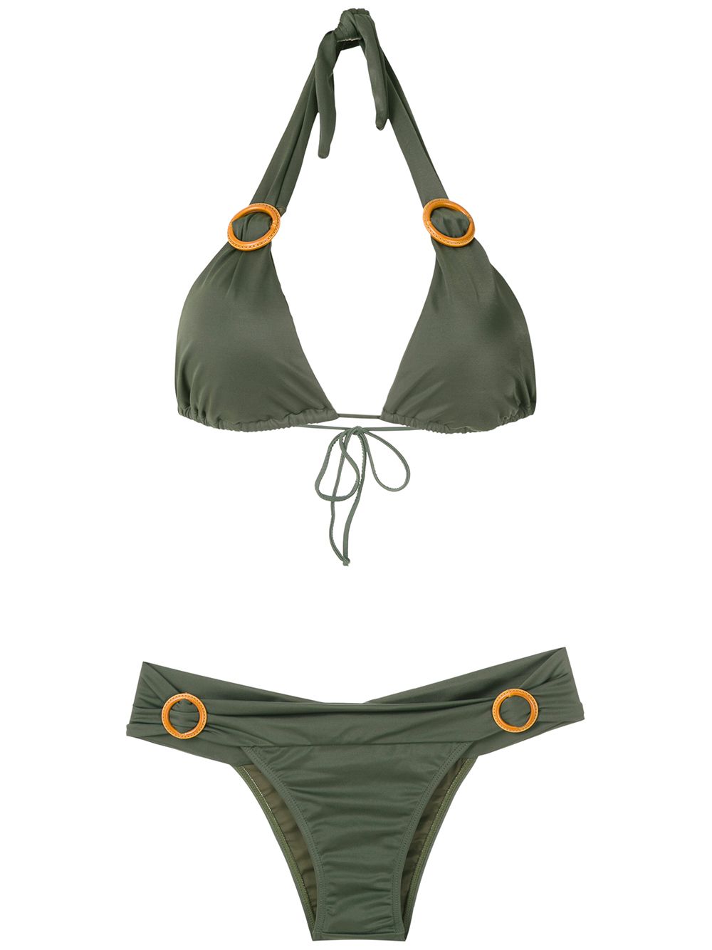 Ring-embellished bikini set - Green