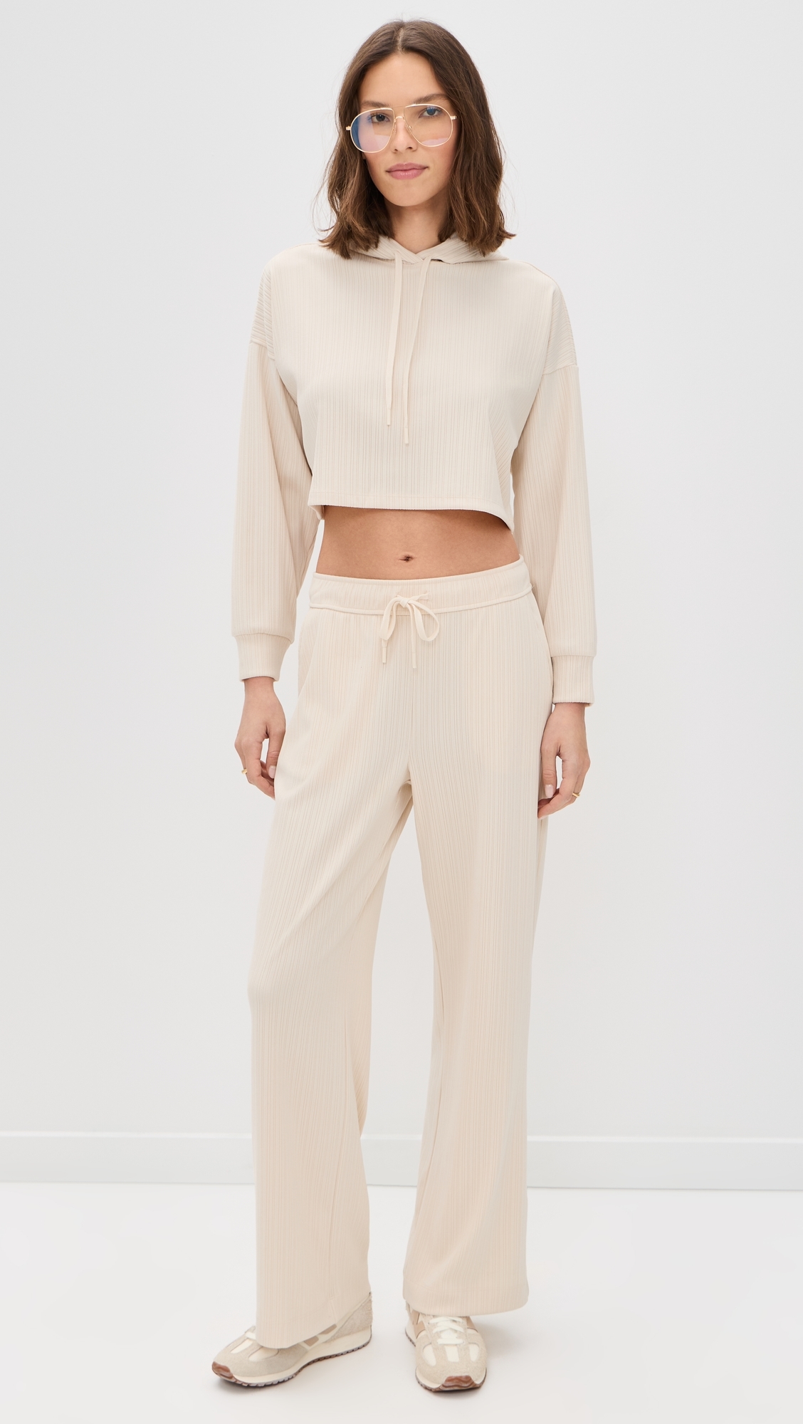 Breathe Easy Ribbed Cropped Hoodie Ivory