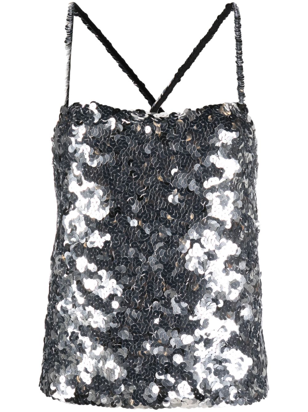 Sequinned square-neck tank top - Silver