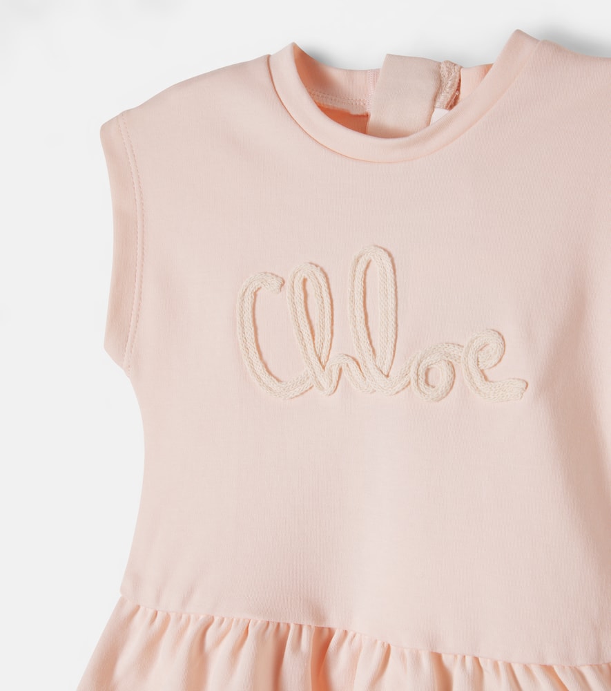 Chloé Kids Logo-embroidered cotton jersey dress
