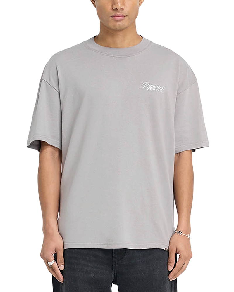 Grey Crewneck T-shirt With Logo Lettering On The Front And Maxi Logo Print On The Rear In Cotton Man