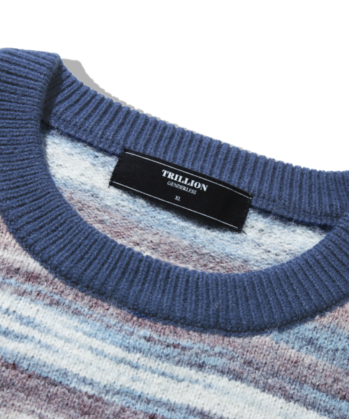 Washable Multi-Color Gradient Crew Neck Knit_Navy