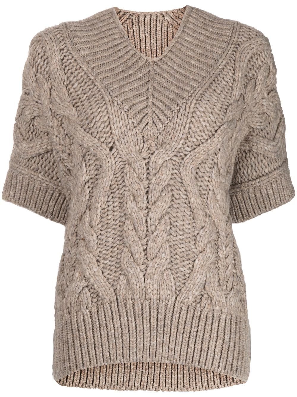 Cable-knit short-sleeved top - Brown