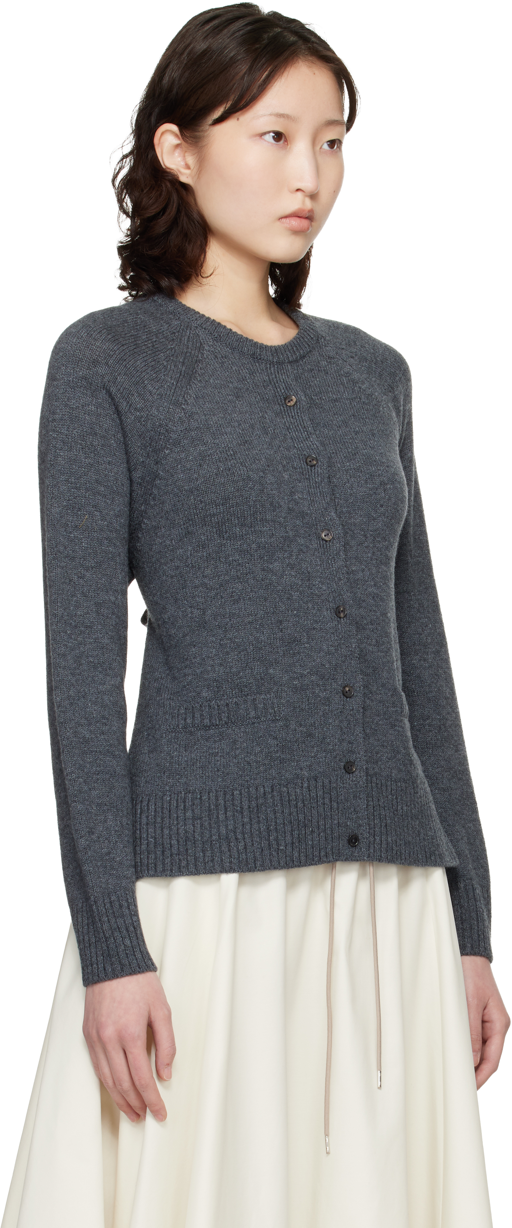 Gray Merino Wool Open-Back Cardigan