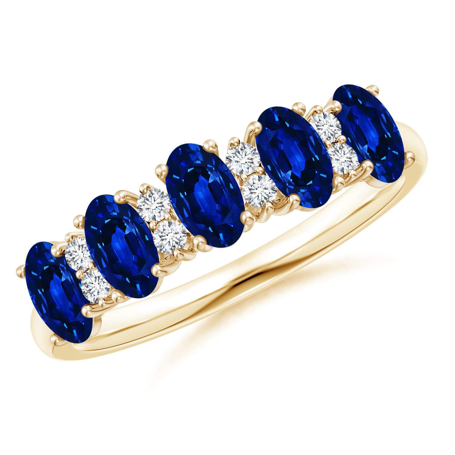 Angara 1.5 Carats Five Stone Blue Sapphire and Diamond Wedding Ring in 18K Yellow Gold