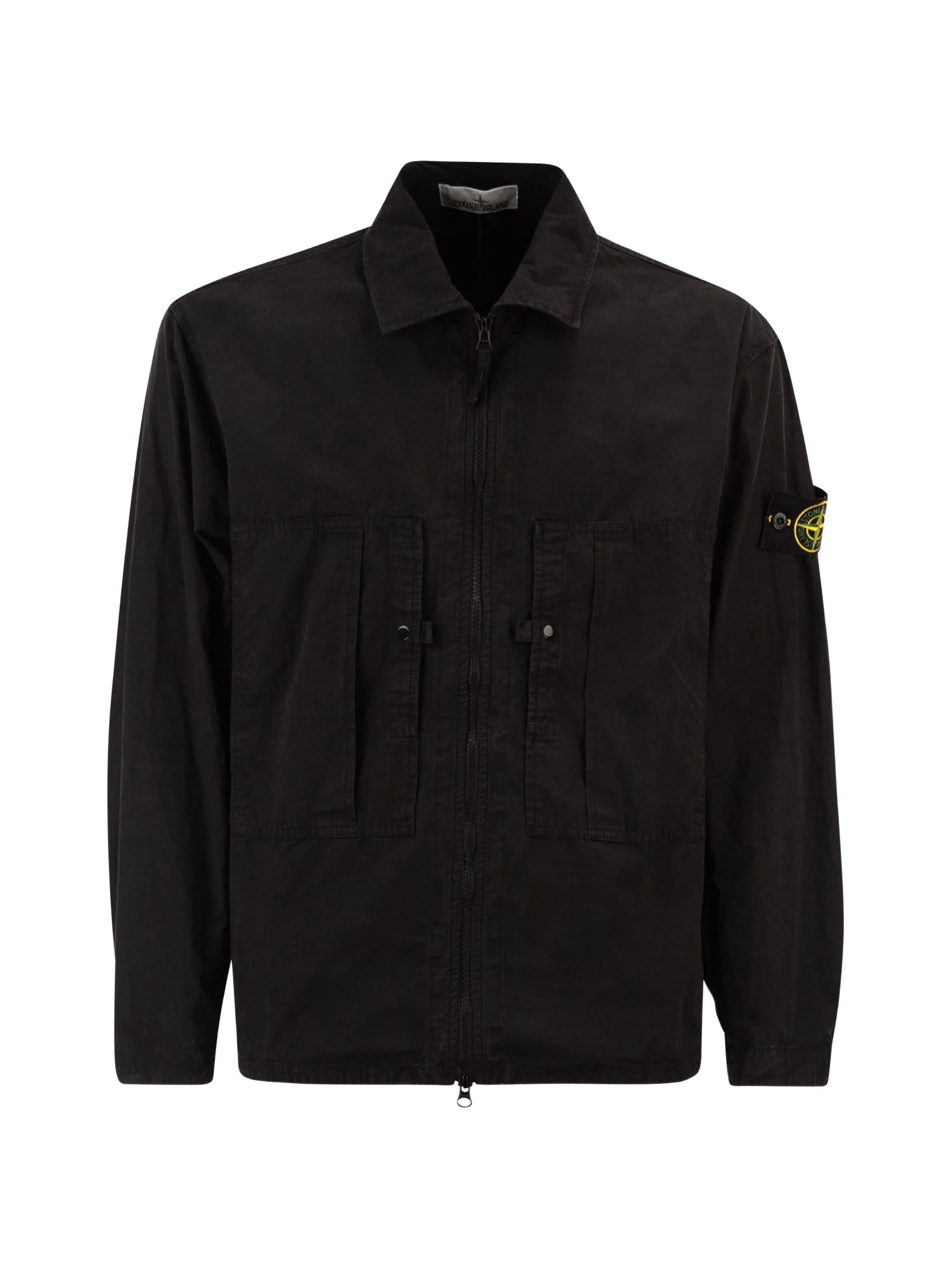 ? No brand? Vertical-Pocket Cotton Field Jacket with Two-Way Zip, Snap Cuffs & Sleeve Badge