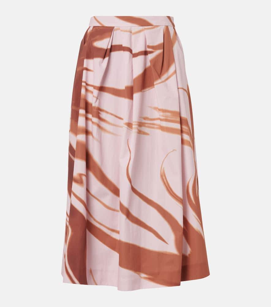 Printed gathered cotton midi skirt